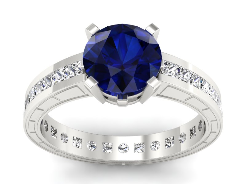 Złoty pierścionek z szafirem i diamentami - p15095bsz