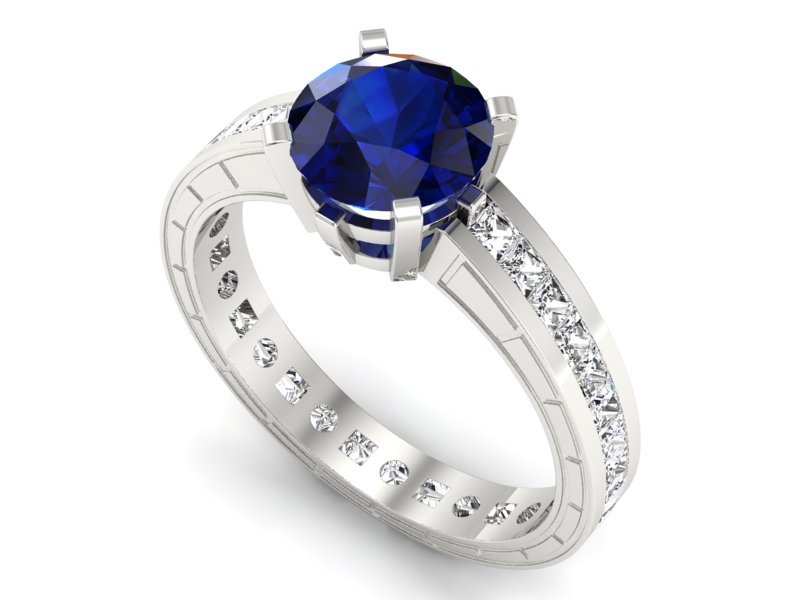 Złoty pierścionek z szafirem i diamentami - p15095bsz — zdjęcie 3