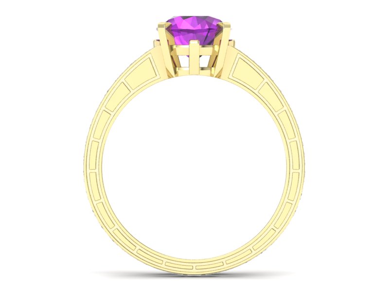 Pierścionek ametyst i diamenty żółte złoto - p15095zat — zdjęcie 2