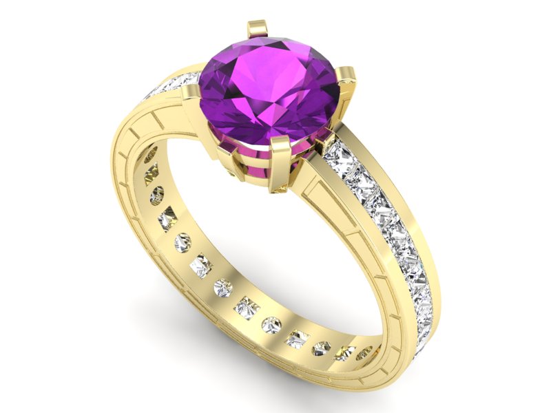 Pierścionek ametyst i diamenty żółte złoto - p15095zat — zdjęcie 3