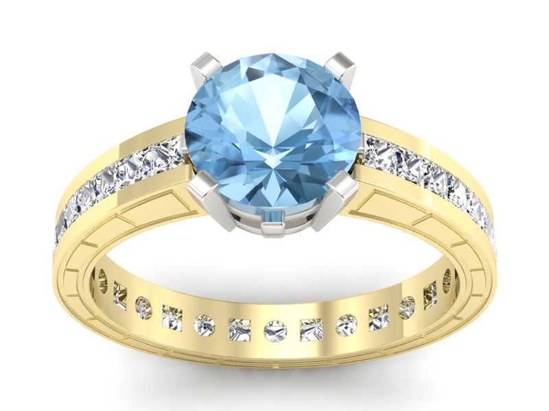 Pierścionek z topazem princessa i brylantami - p15095zba