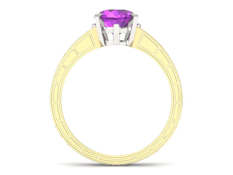 Złoty pierścionek z ametystem i diamentami - p15095zbat — zdjęcie 2