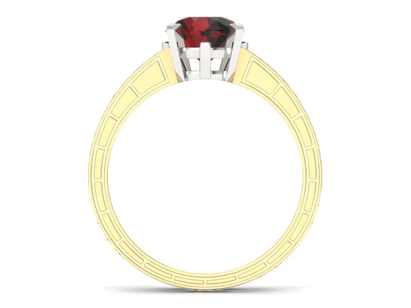 Złoty pierścionek z diamentami i granatem - p15095zbgr — zdjęcie 2