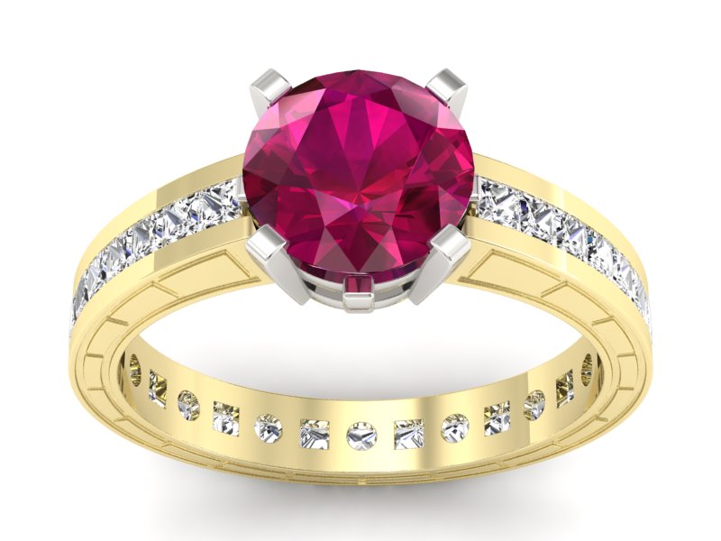 Złoty pierścionek z rubinem i diamentami - p15095zbr