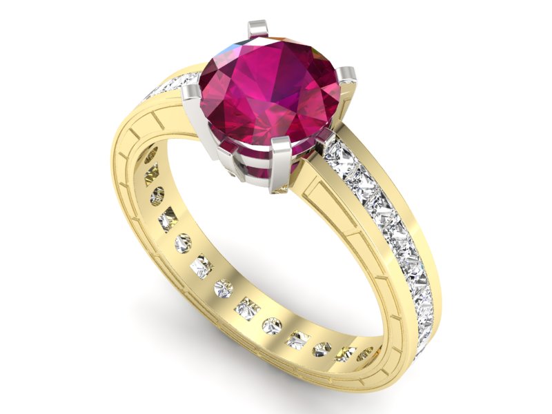 Złoty pierścionek z rubinem i diamentami - p15095zbr — zdjęcie 3