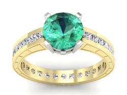 Złoty Pierścionek ze szmaragdem i diamentami - p15095zbsm