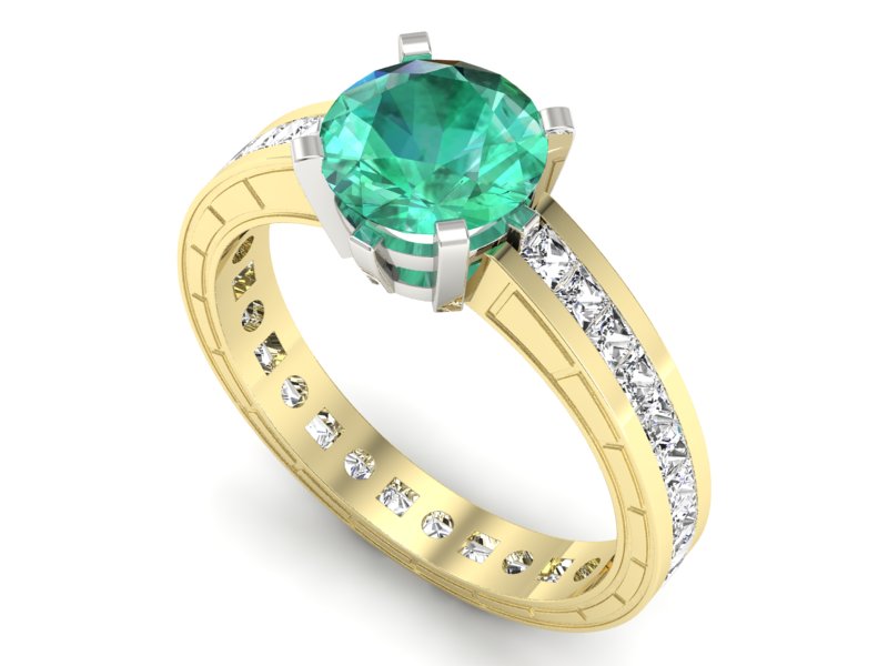 Złoty pierścionek ze szmaragdem i diamentami - p15095zbsm — zdjęcie 3