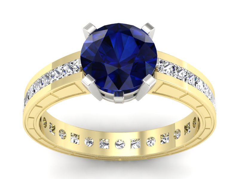Złoty pierścionek z szafirem i diamentami - p15095zbsz