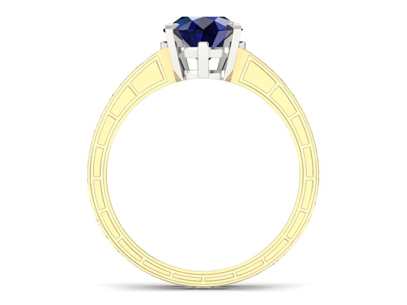 Złoty pierścionek z szafirem i diamentami - p15095zbsz — zdjęcie 2