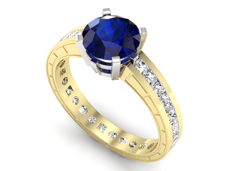 Złoty pierścionek z szafirem i diamentami - p15095zbsz — zdjęcie 3
