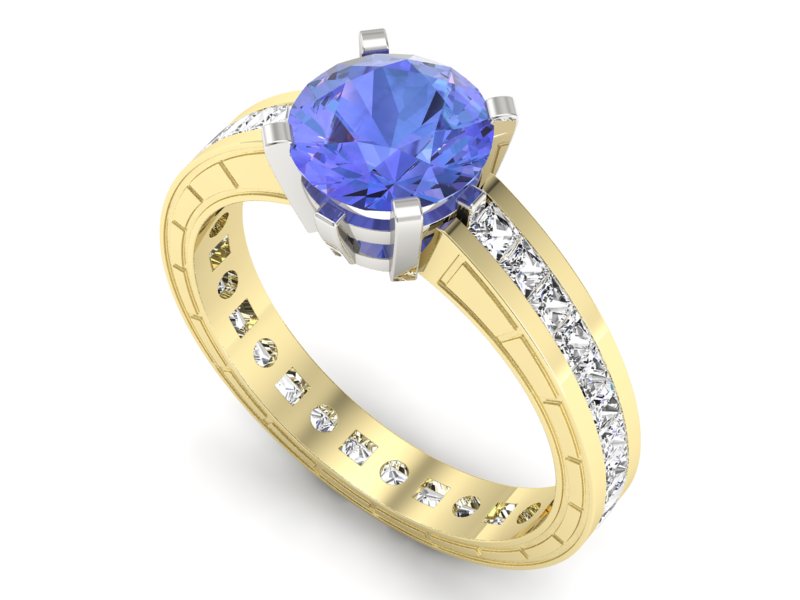 Złoty pierścionek z tanzanitem i diamentami - p15095zbt — zdjęcie 3