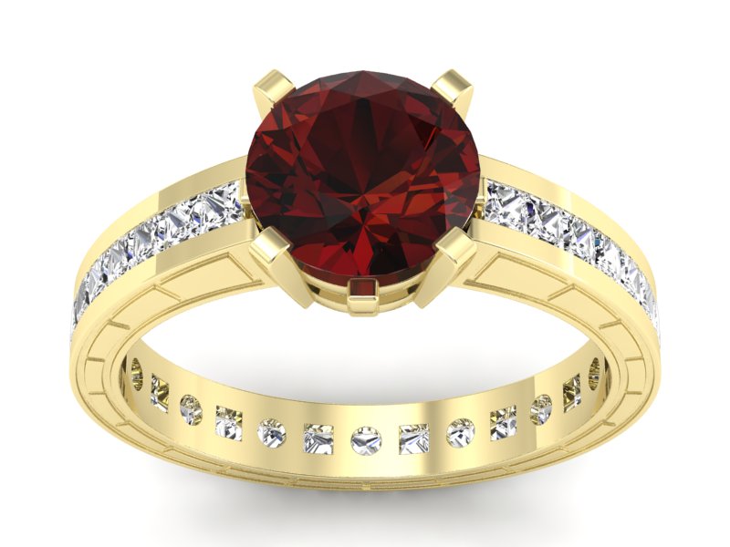 Pierścionek z granatem i diamentami żółte złoto - p15095zgr