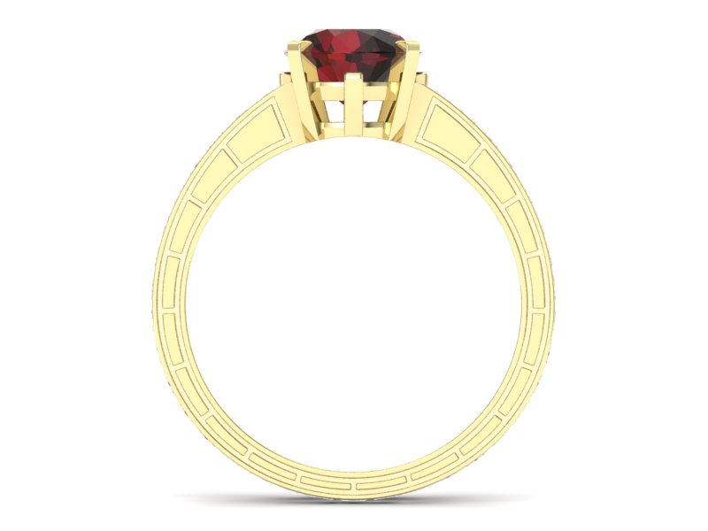 Pierścionek z granatem i diamentami żółte złoto - p15095zgr — zdjęcie 2