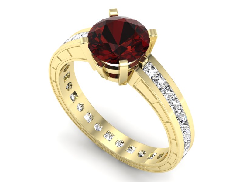 Pierścionek z granatem i diamentami żółte złoto - p15095zgr — zdjęcie 3