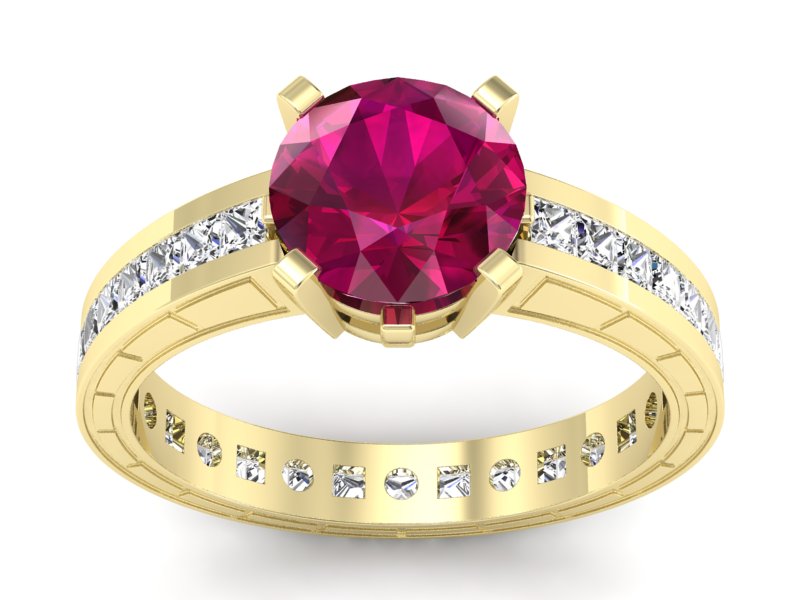 Pierścionek z rubinem i diamentami żółte złoto - p15095zr