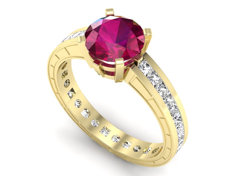 Pierścionek z rubinem i diamentami żółte złoto - p15095zr — zdjęcie 3