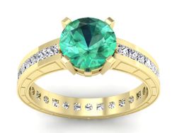 Złoty Pierścionek ze szmaragdem i diamentami - p15095zsm