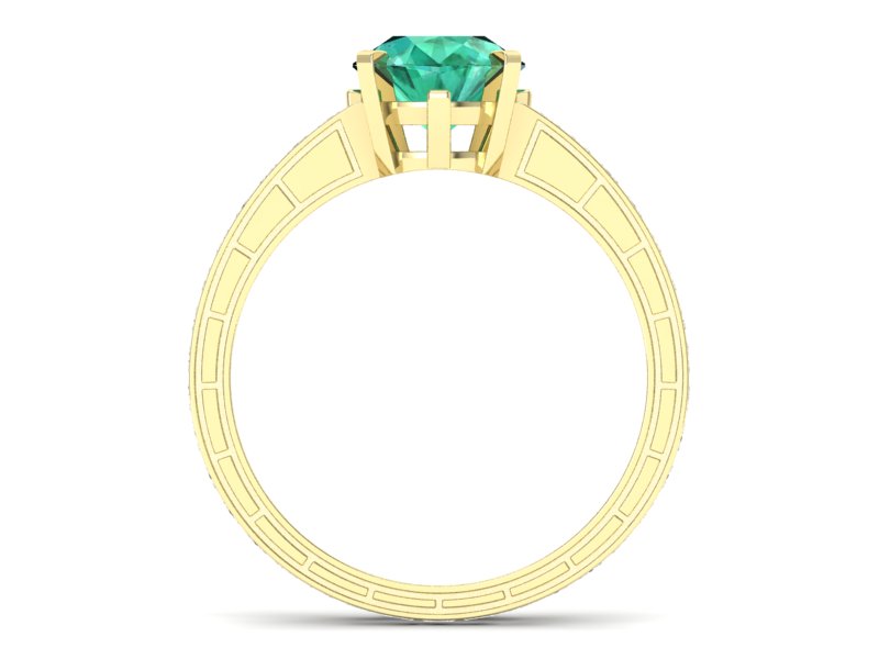 Złoty pierścionek ze szmaragdem i diamentami - p15095zsm — zdjęcie 2