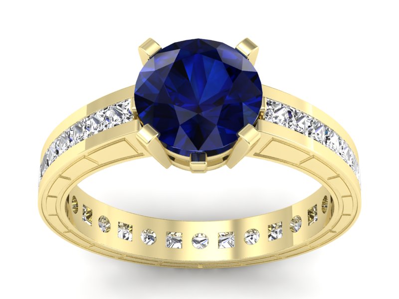 Pierścionek z szafirem i diamentami żółte złoto - p15095zsz