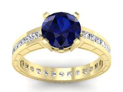 Pierścionek z szafirem i diamentami żółte złoto - p15095zsz