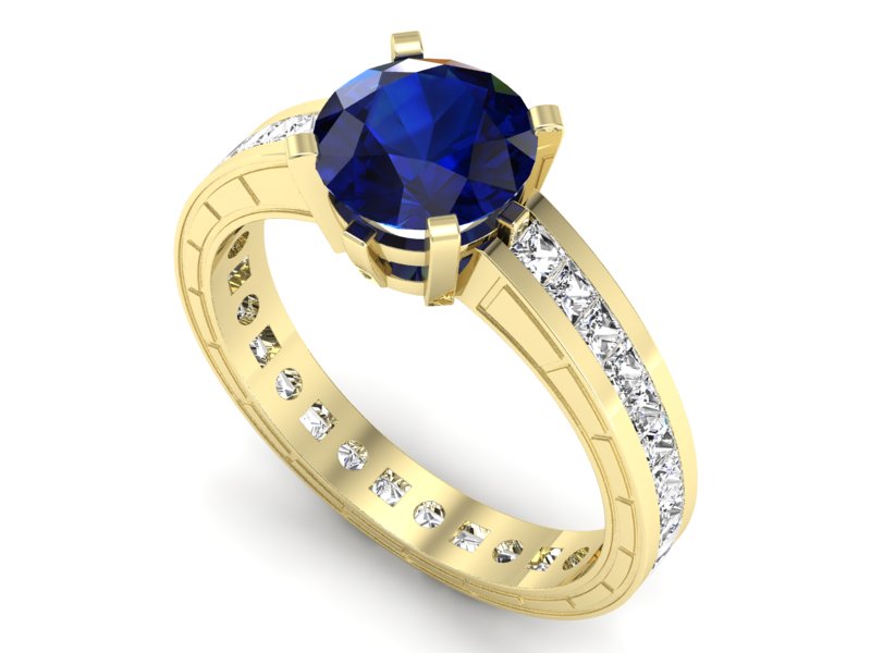 Pierścionek z szafirem i diamentami żółte złoto - p15095zsz — zdjęcie 3