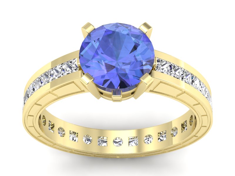 Pierścionek z tanzanitem i diamentami żółte złoto - p15095zt