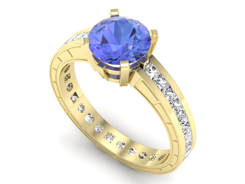 Pierścionek z tanzanitem i diamentami żółte złoto - p15095zt — zdjęcie 3