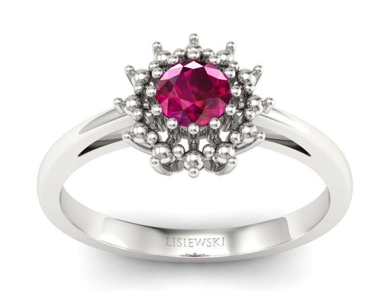 Złoty pierścionek z rubinem białe złoto - P15097Br