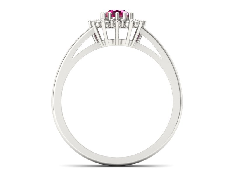 Złoty pierścionek z rubinem białe złoto - P15097Br — zdjęcie 2