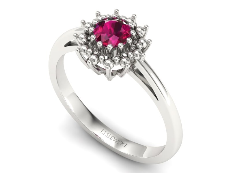 Złoty pierścionek z rubinem białe złoto - P15097Br — zdjęcie 3