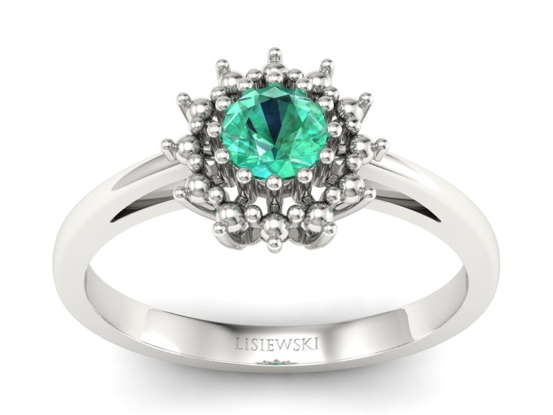 Złoty pierścionek białe złoto ze szmaragdem - P15097Bsm