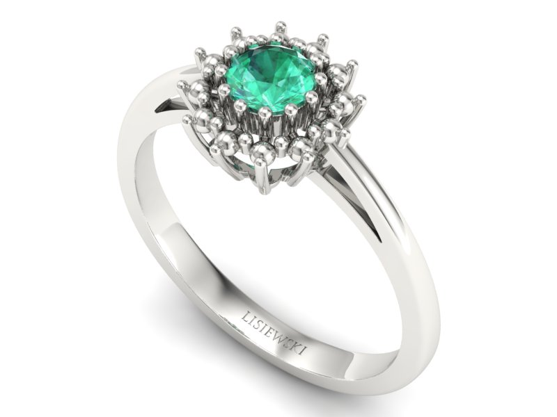 Złoty pierścionek białe złoto ze szmaragdem - P15097Bsm — zdjęcie 3