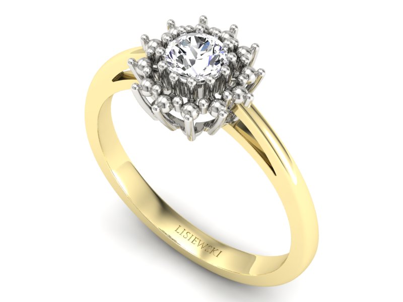 Pierścionek z diamentem żółte i białe złoto - P15097ZB — zdjęcie 3