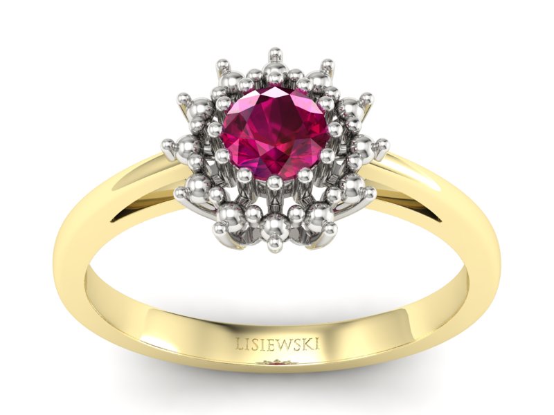 Pierścionek z rubinem z żółtego i białego złota - P15097ZBr