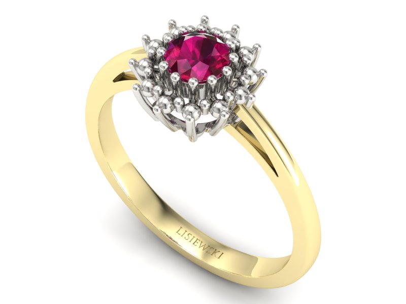 Pierścionek z rubinem z żółtego i białego złota - P15097ZBr — zdjęcie 3