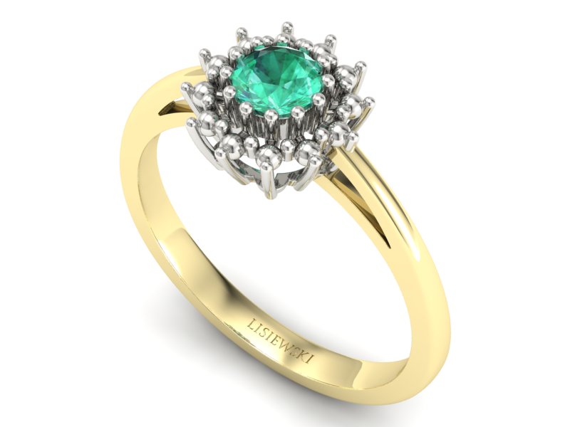 Pierścionek ze szmaragdem żółte i białe złoto - P15097ZBsm — zdjęcie 3