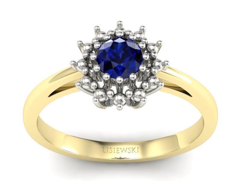 Pierścionek z szafirem żółte i białe złoto - P15097ZBsz