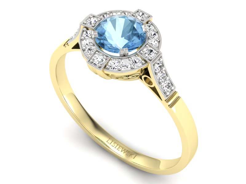 Pierścionek z topazem i brylantami żółte złoto - p15098zroda — zdjęcie 3