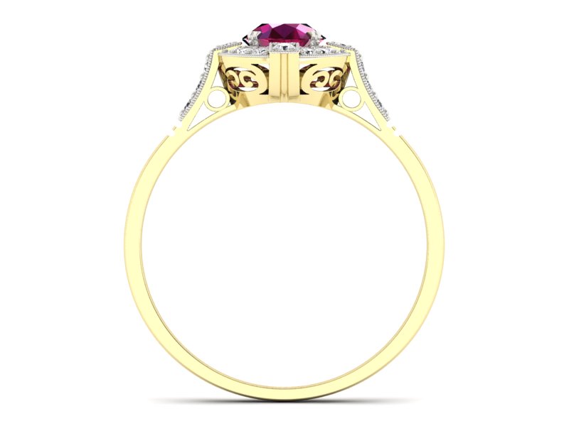Pierścionek z rubinem i brylantami żółte złoto - p15098zrodr — zdjęcie 2
