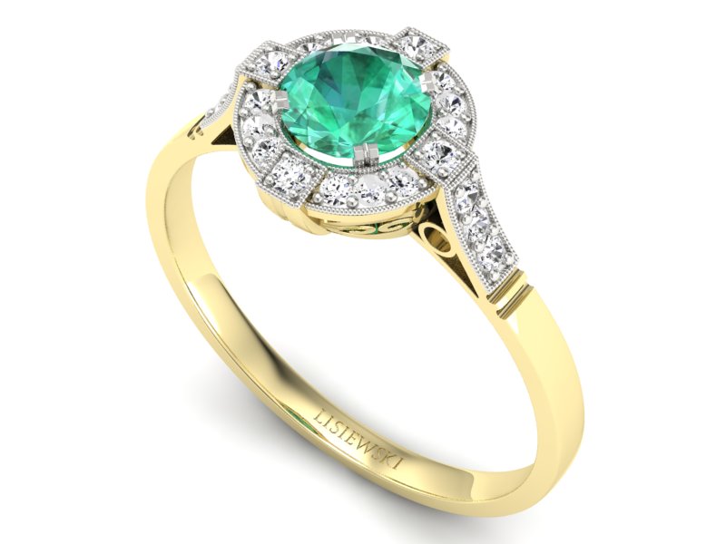 Złoty pierścionek ze szmaragdem i brylantami - p15098zrodsm — zdjęcie 3