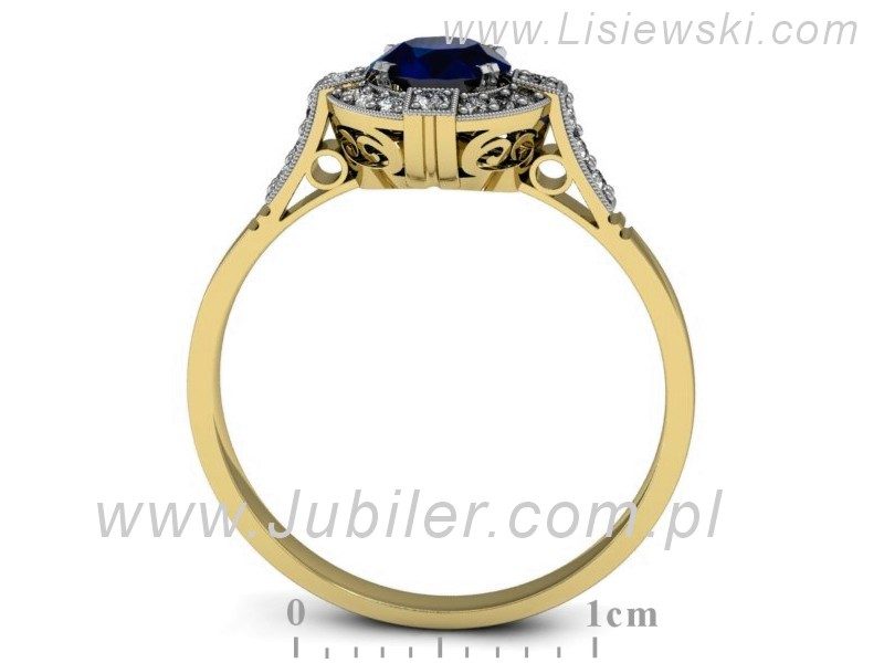 Pierścionek żółte złoto z szafirem z brylantami złoto 585 - p15098zrodsz - 3
