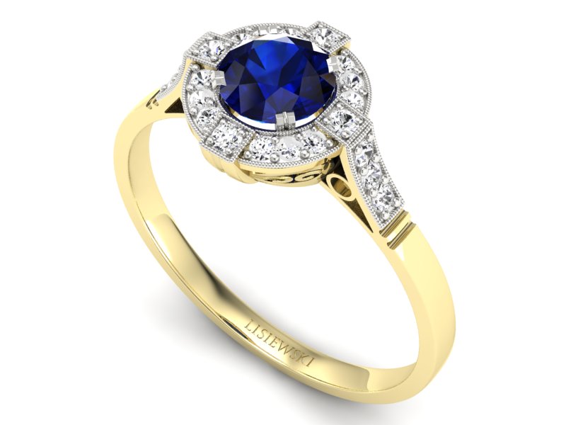 Pierścionek z szafirem z brylantami - p15098zrodsz — zdjęcie 3