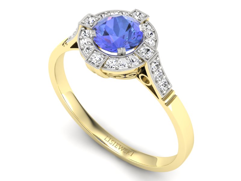Złoty pierścionek z tanzanitem i brylantami - p15098zrodt — zdjęcie 3