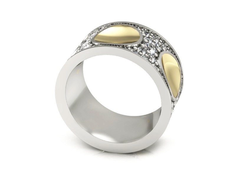 Obrączka z brylantami z żółtego i białego złota - P15099BZ — zdjęcie 3