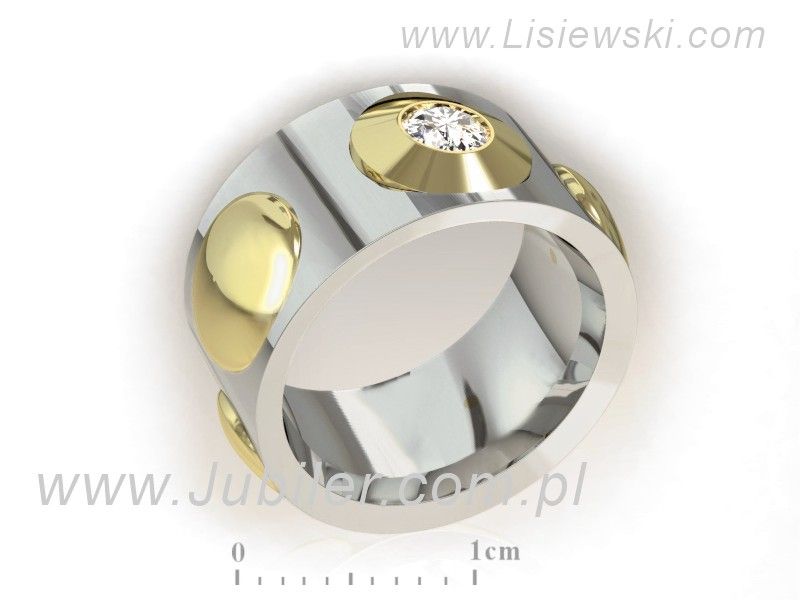 Obrączka z brylantem z białego i żółtego złota dwukolorowe - P15100BZ