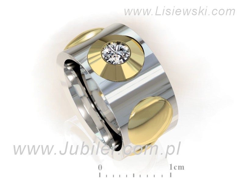 Obrączka z brylantem z białego i żółtego złota dwukolorowe - P15100BZ - 3