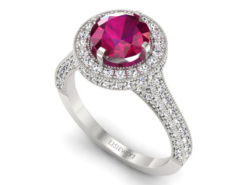 Pierścionek z rubinem i brylantami białe złoto - p15106br — zdjęcie 3