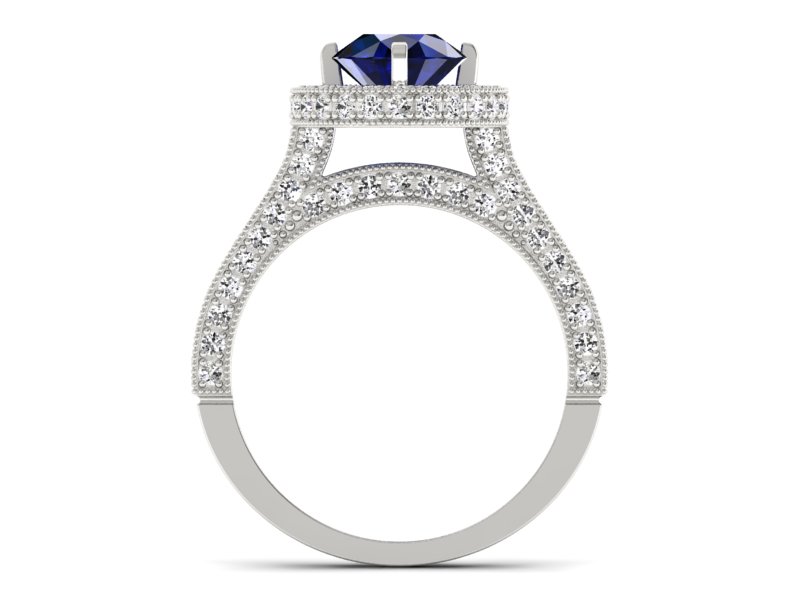 Pierścionek z szafirem i brylantami białe złoto - p15106bsz — zdjęcie 2