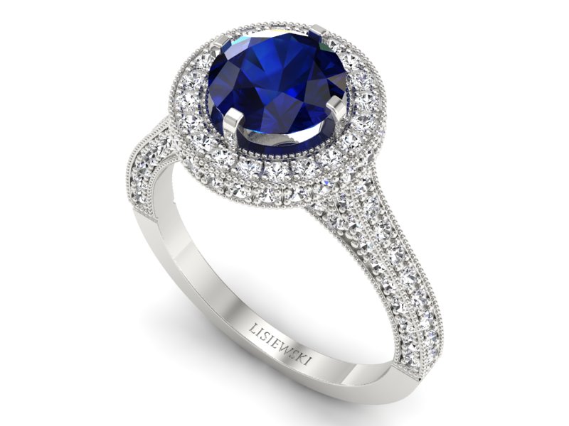 Pierścionek z szafirem i brylantami białe złoto - p15106bsz — zdjęcie 3