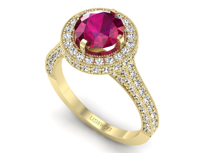 Pierścionek zaręczynowy z rubinem i brylantami - p15106zr — zdjęcie 3